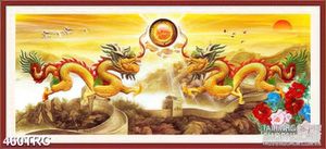 Tranh nghệ thuật lưỡng long chầu ngọc in gạch men