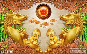 Tranh rồng in uv song long chầu ngọc treo tường