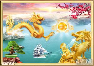 Tranh in uv song long giao tranh trên biển