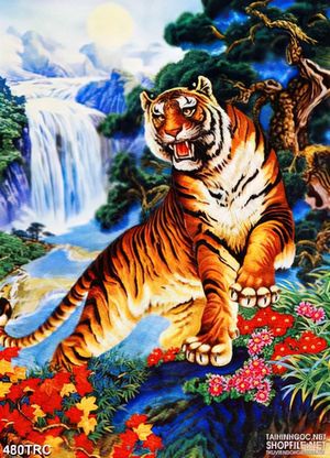 Tranh nghệ thuật  hổ mạnh uy trấn một cỏi