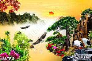 Tranh in uv đại bàng tung cánh trên những ngọn núi