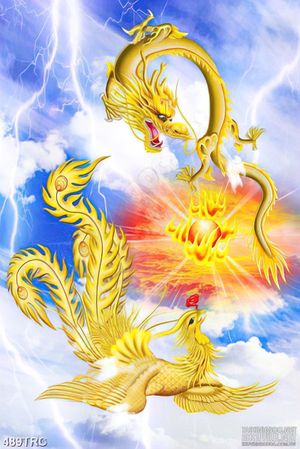Tranh rồng phượng hí hỏa in canvas