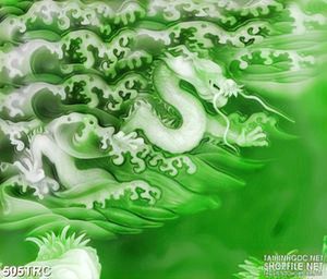 Tranh trang trí rồng xanh vượt sóng biển in kính