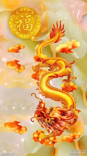 Tranh in uv rồng vàng cưỡi mây giả ngọc