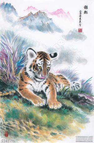 Tranh in uv hổ uy năm trên đồng cỏ xanh