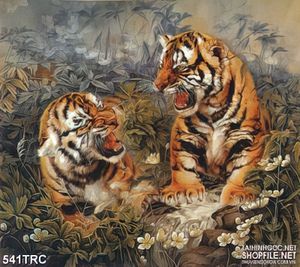 Tranh song hổ tranh hùng in kính nghệ thuật