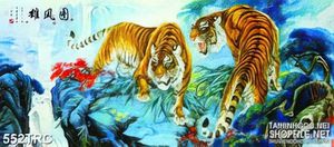 Tranh song hổ giao tranh in uv dán tường