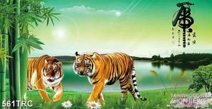 Tranh song hổ họp tụ nghệ thuật in kính