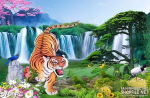 PSD tranh hổ mẹ săn mồi trong rừng xanh trang trí