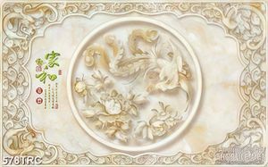 Tranh in uv ngọc khắc phượng hoàng bên hoa