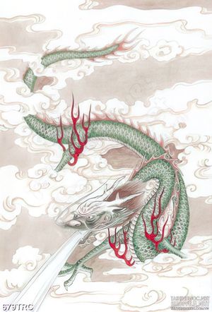 Tranh rồng xanh cưỡi mây phun mưa in canvas