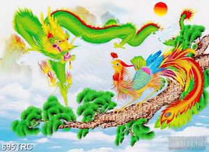 Tranh trang trí rồng xanh và phượng hoàng treo tường
