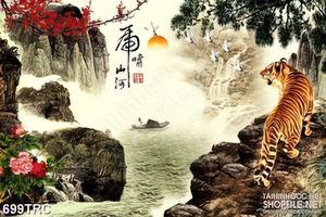 Tranh hổ thần bên những con thác đổ in canvas