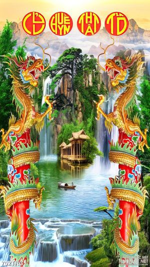 Tranh song long trấn quốc in uv treo tường
