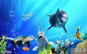 Tranh cá heo và rùa ở đại dương