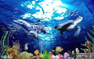 Tranh rùa biển và cá heo đại dương