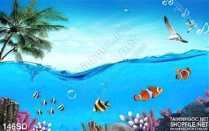 Tranh mặt biển xanh và cá
