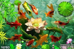 Tranh cá chép Koi và hoa Sen giả ngọc