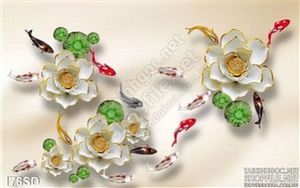 Tranh hoa Sen giả ngọc và cá chép Koi