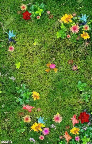 Tranh thảm cỏ và hoa trang trí nền nhà in kính