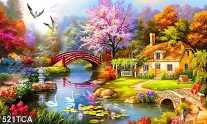 Tranh sơn dầu Châu Âu ngôi nhà nhỏ bên dòng sông thơ mộng