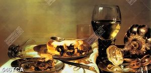 Tranh tĩnh vật sơn dầu Châu Âu trang trí bếp in kính