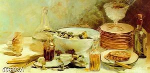 Tranh bàn tiệc sơn dầu phong cách Châu Âu
