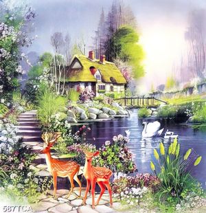 Tranh sơn dầu phong cảnh ngôi nhà bên sông thơ mộng