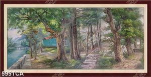 Tranh sơn dầu Châu Âu ngôi nhà gỗ bên rừng cây decor tường