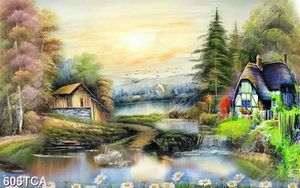 Tranh sơn dầu Châu Âu ngôi làng bên con sông