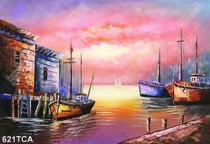 Tranh sơn dầu những chiếc thuyền trên dòng sông