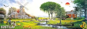 Tranh sơn dầu Châu Âu ngôi nhà trên thảo nguyên xanh