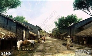 Tranh con đường chợ hà nội xưa đẹp
