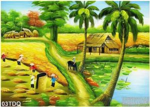 Trang làng quê Việt Nam sơn dầu đẹp
