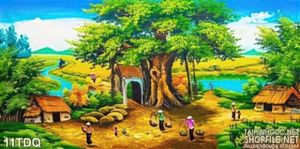 Trang làng quê Việt Nam cây đa đầu đình