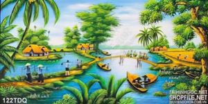 Tranh đồng quê xưa Việt Nam con đường nhỏ đi chợ