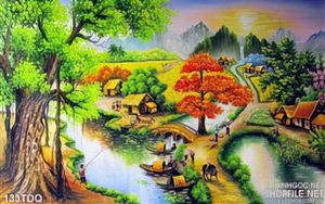 Tranh đồng quê Việt Nam khung cảnh bình yên