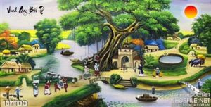 Tranh làng quê cây đa vinh quy bái tổ