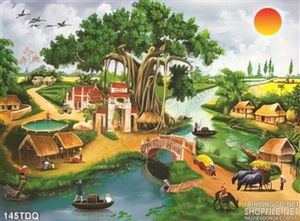 Tranh làng quê Việt Nam khung cảnh yên bình