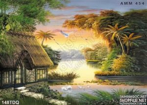 Tranh đồng quê ngôi nhà và lũy tre già
