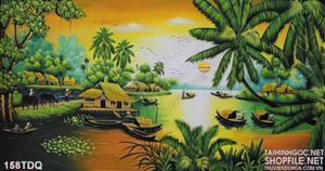 Tranh đồng quê những con đò qua sông