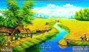 Trang làng quê Việt Nam cánh đồng lúa chín vàng