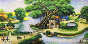 Tranh làng quê cây đa làng