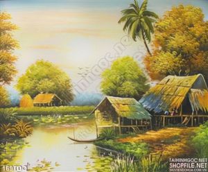 Tranh quê hương ngôi nhà tranh đơn sơ