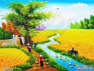 Trang làng quê Việt Nam sơn dầu đẹp