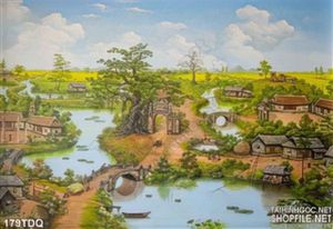 Tranh đồng quê nông thôn bình yên sớm mai