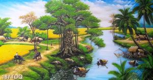 Tranh phong cảnh sông nước đồng quê in uv