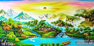 Trang làng quê Việt Nam sơn dầu thác nước