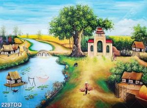 Tranh đồng quê ngôi làng nhỏ bình yên