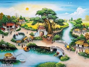 Tranh làng quê sớm mai bình yên chất lượng cao
